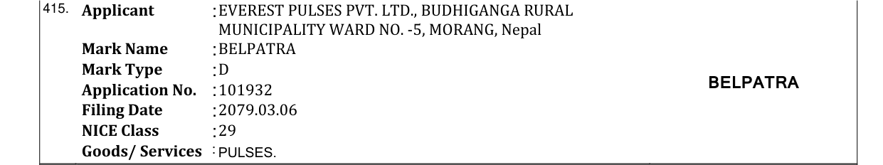 Original bulletin entry for BELPATRA