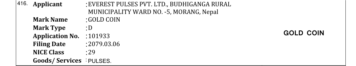 Original bulletin entry for GOLD COIN
