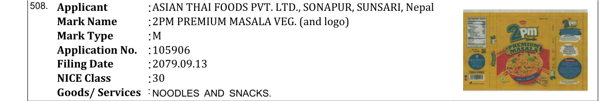 Original bulletin entry for 2PM PREMIUM MASALA VEG. (and logo)