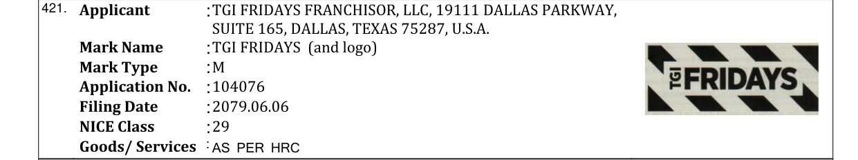 Original bulletin entry for TGI FRIDAYS (and logo)