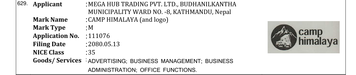 Original bulletin entry for CAMP HIMALAYA (and logo)