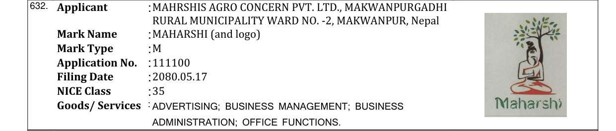 Original bulletin entry for MAHARSHI (and logo)