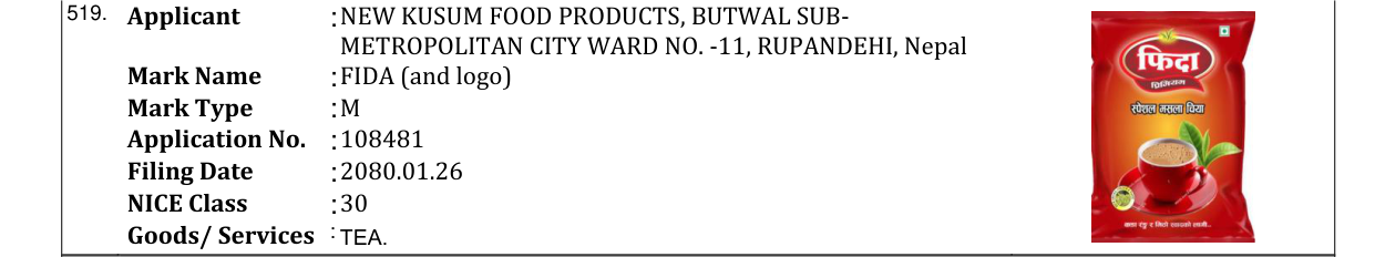 Original bulletin entry for FIDA (and logo)