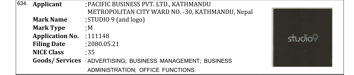 Original bulletin entry for STUDIO 9 (and logo)