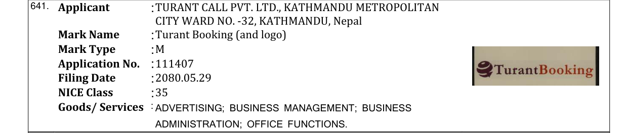 Original bulletin entry for Turant Booking (and logo)