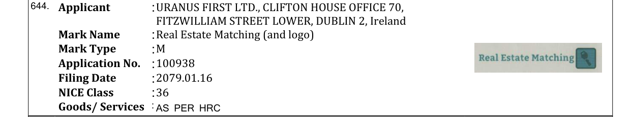Original bulletin entry for Real Estate Matching (and logo)