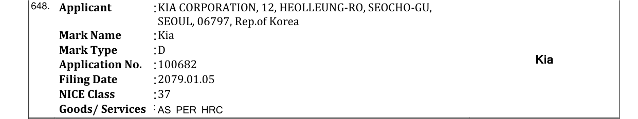 Original bulletin entry for Kia