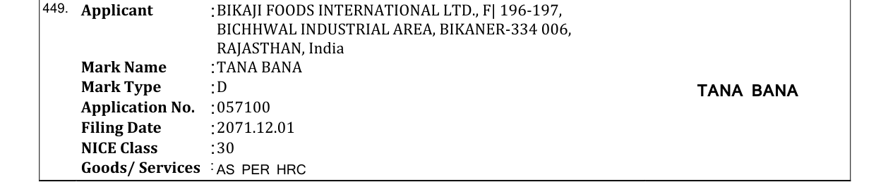 Original bulletin entry for TANA BANA
