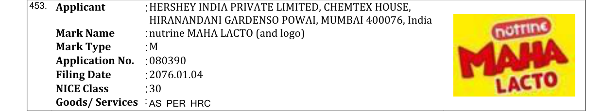Original bulletin entry for nutrine MAHA LACTO (and logo)