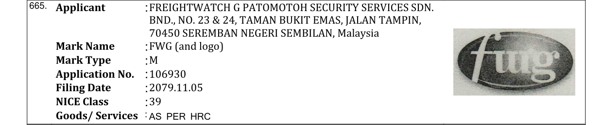 Original bulletin entry for FWG (and logo)