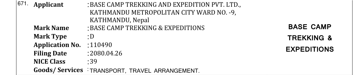 Original bulletin entry for BASE CAMP TREKKING & EXPEDITIONS BASE CAMP