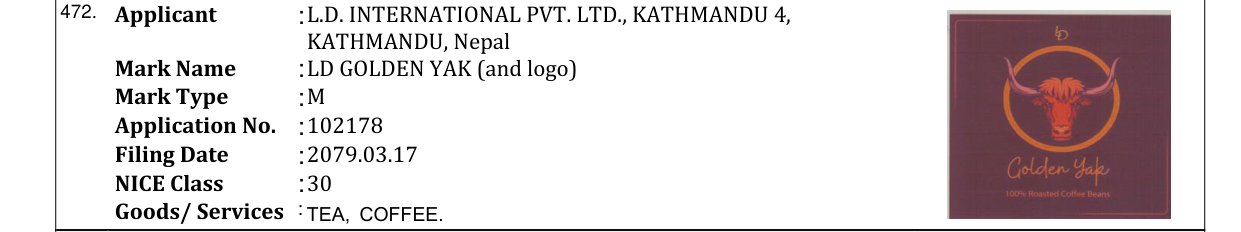 Original bulletin entry for LD GOLDEN YAK (and logo)