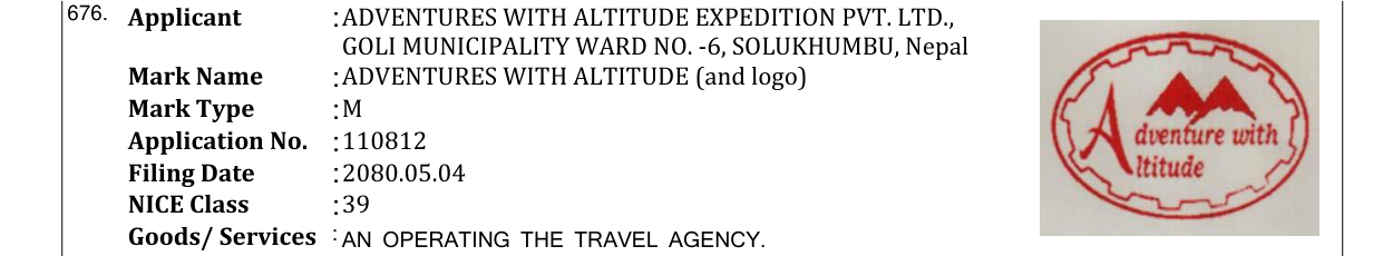 Original bulletin entry for ADVENTURES WITH ALTITUDE (and logo)