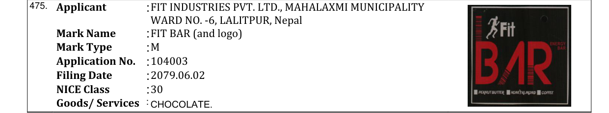 Original bulletin entry for FIT BAR (and logo)