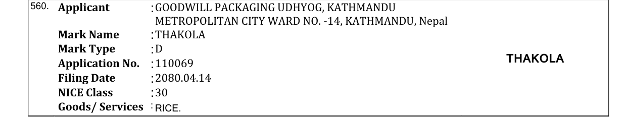 Original bulletin entry for THAKOLA