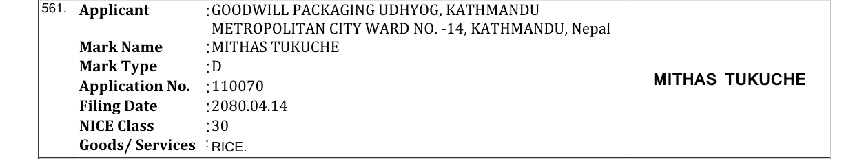 Original bulletin entry for MITHAS TUKUCHE