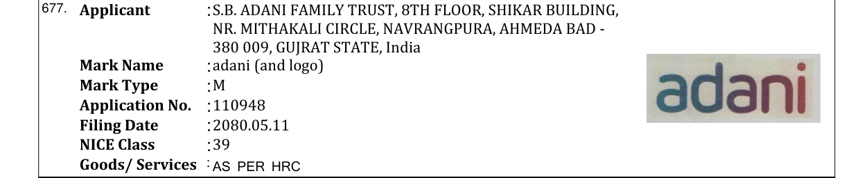 Original bulletin entry for adani (and logo)