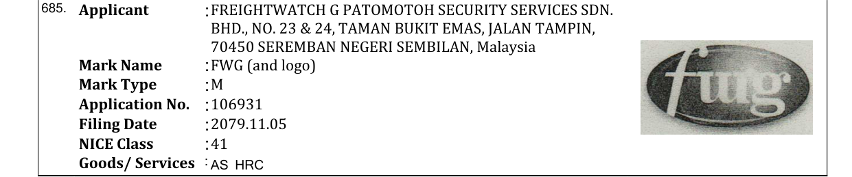 Original bulletin entry for FWG (and logo)