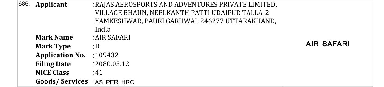 Original bulletin entry for AIR SAFARI