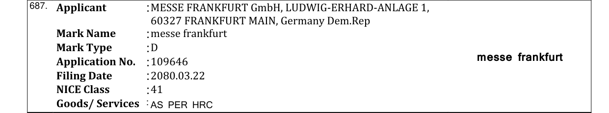 Original bulletin entry for messe frankfurt