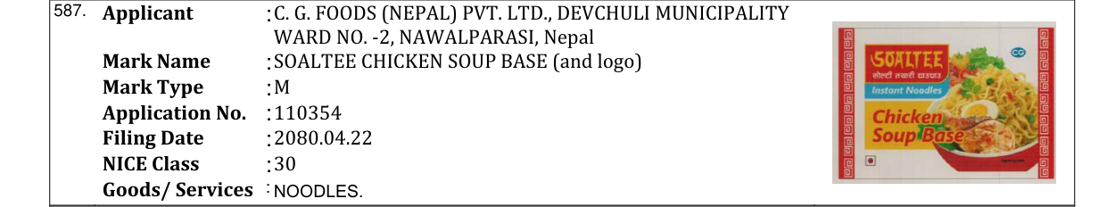Original bulletin entry for SOALTEE CHICKEN SOUP BASE (and logo)