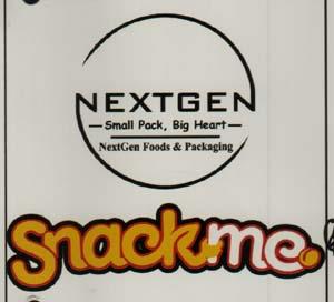 NEXTGEN SMALL PACK, BIG HEART NEXTGEN FOODS & FACKAGING SNACKME (and logo) trademark logo