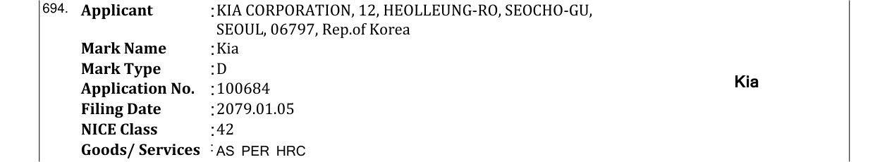 Original bulletin entry for Kia
