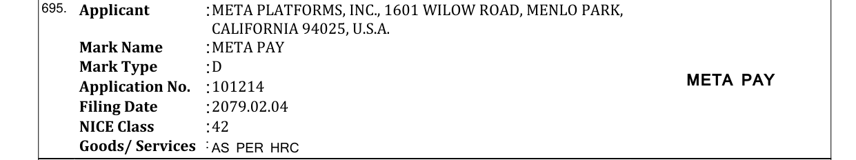 Original bulletin entry for META PAY