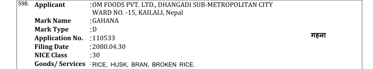 Original bulletin entry for GAHANA