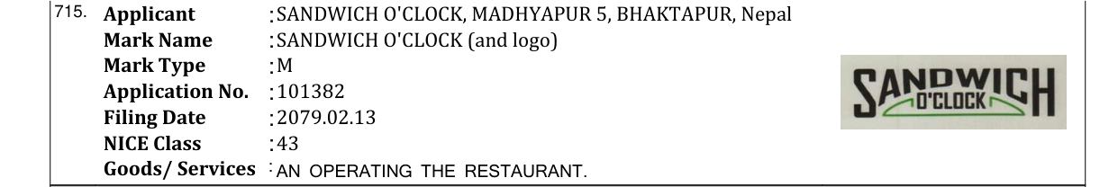 Original bulletin entry for SANDWICH O'CLOCK (and logo)