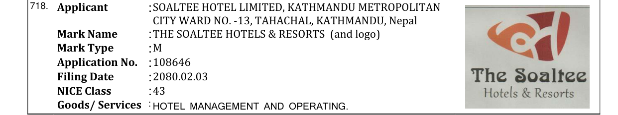 Original bulletin entry for THE SOALTEE HOTELS & RESORTS (and logo)