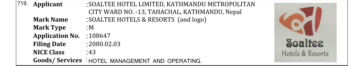 Original bulletin entry for SOALTEE HOTELS & RESORTS (and logo)