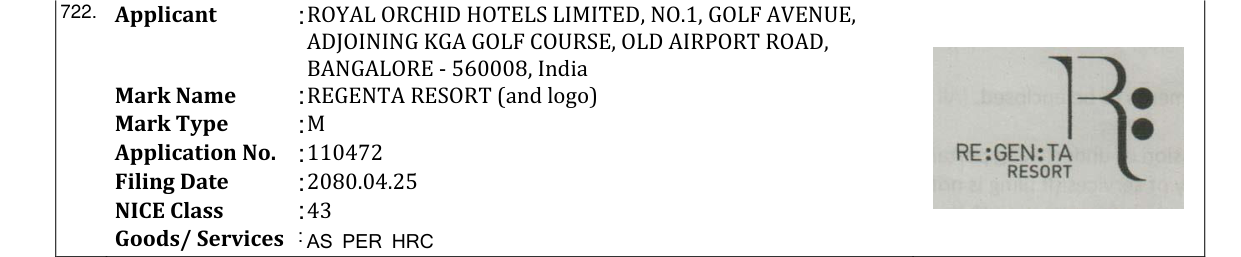 Original bulletin entry for REGENTA RESORT (and logo)
