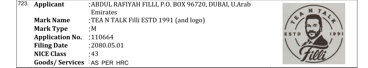 Original bulletin entry for TEA N TALK Filli ESTD 1991 (and logo)