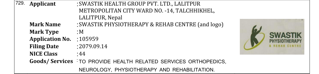 Original bulletin entry for SWASTIK PHYSIOTHERAPY & REHAB CENTRE (and logo)