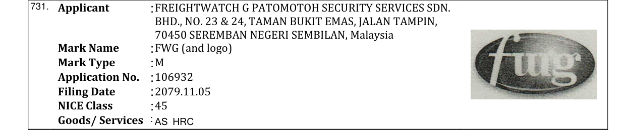 Original bulletin entry for FWG (and logo)