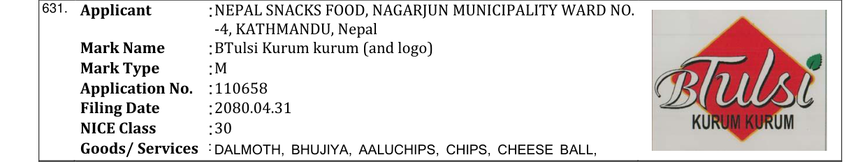 Original bulletin entry for BTulsi Kurum kurum (and logo)