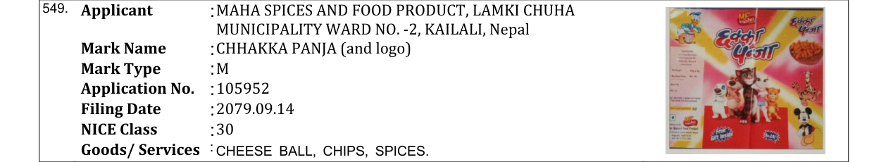 Original bulletin entry for CHHAKKA PANJA (and logo)