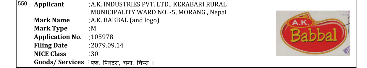 Original bulletin entry for A.K. BABBAL (and logo)