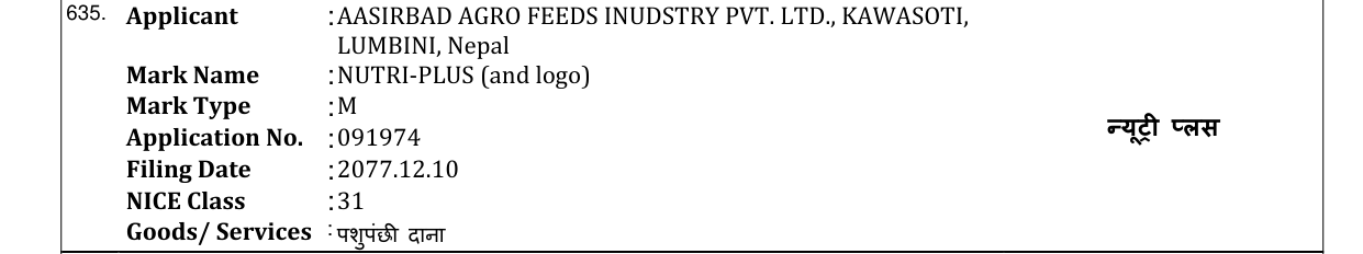Original bulletin entry for NUTRI-PLUS (and logo)