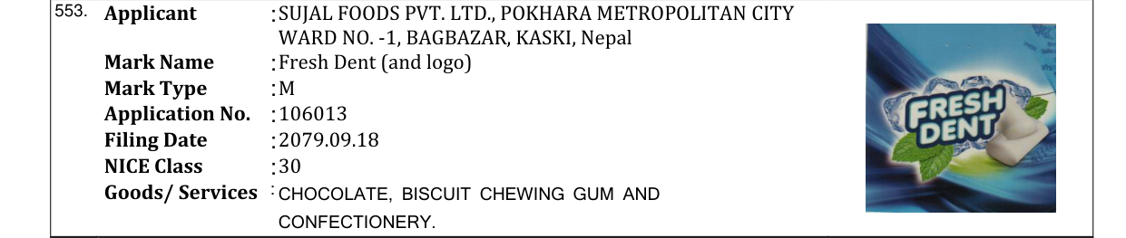 Original bulletin entry for Fresh Dent (and logo)