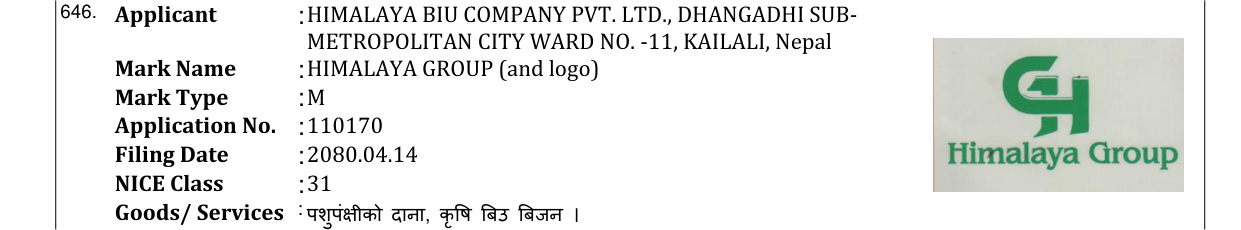 Original bulletin entry for HIMALAYA GROUP (and logo)
