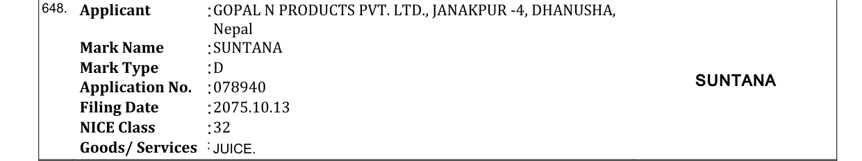 Original bulletin entry for SUNTANA