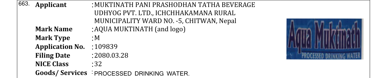 Original bulletin entry for AQUA MUKTINATH (and logo)
