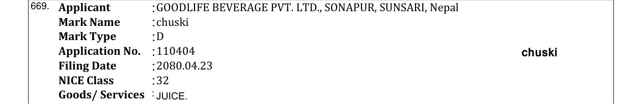 Original bulletin entry for chuski