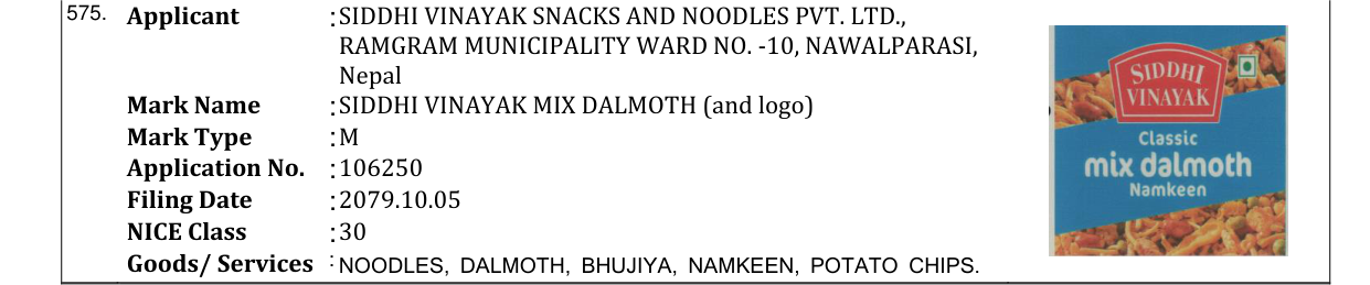 Original bulletin entry for SIDDHI VINAYAK MIX DALMOTH (and logo)