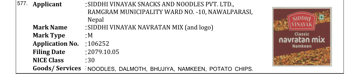 Original bulletin entry for SIDDHI VINAYAK NAVRATAN MIX (and logo)