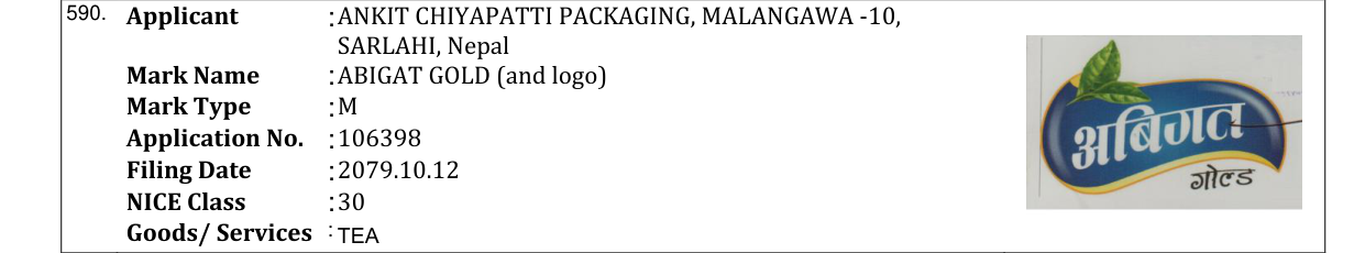 Original bulletin entry for ABIGAT GOLD (and logo)