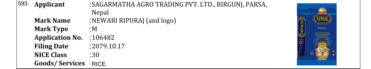 Original bulletin entry for NEWARI RIPURAJ (and logo)