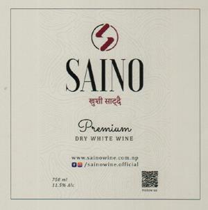 SAINO DRY WHITE WINE (and logo) trademark logo